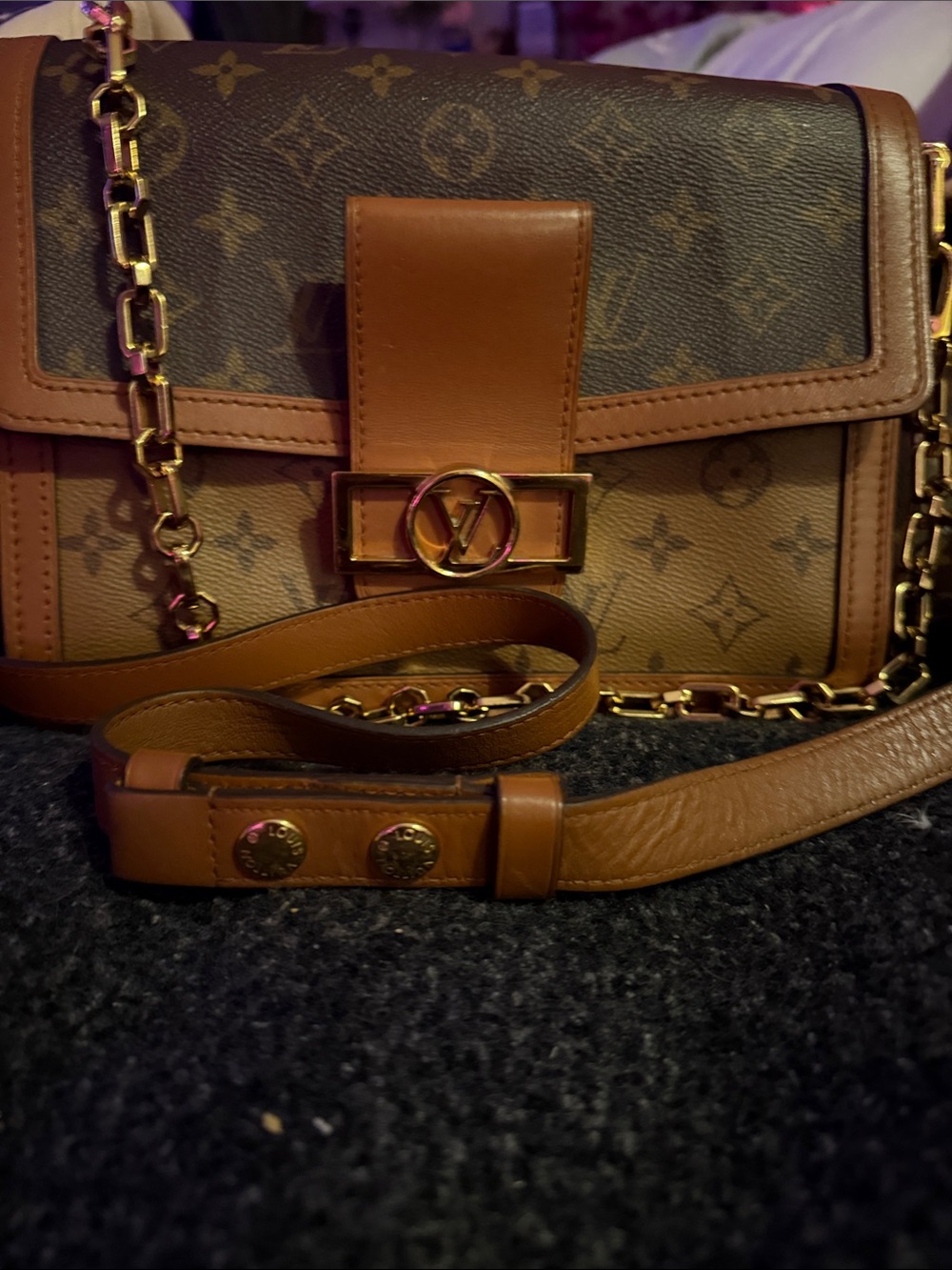 Louis Vuitton Monogram Brown Chain Crossbody Bag with Gold Hardware